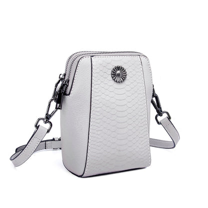 Genuine Leather Small Cross body Phone bags Crocodile Pattern double Zipper Mini cellphone purse with adjustable leather strap