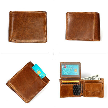 RFID Genuine Leather Men Wallets Short Vintage Card Holder Zipper Coin Pocket Male Wallet Photo Holder Multifunction Men Purses
