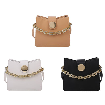 Youth Ladies Simple Versatile Bag Fashion Solid Color PU Leather Shoulder Bags for Women Chain Flap Buckle Totes