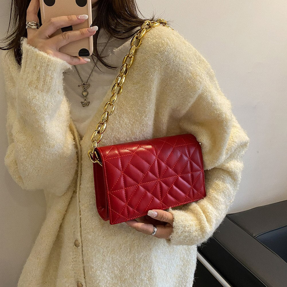 Simple Solid Color Ladies Shoulder Bags Small Female Embossing Geometric Shopping Armpit Bags PU Leather Underarm Bags