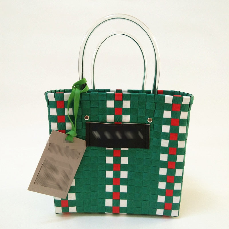 Luxury Designer Brand Logo Bag for Woman Charity Edition Shopping Tote Design Handbags Summer Beach Hand Woven Plaid Basket