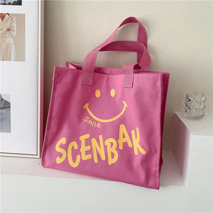 Large-capacity Smiley Canvas Bags for Women Handbags Korean Version Trend New Simple Shoulder Bag Fashion Versatile Shopping Bag