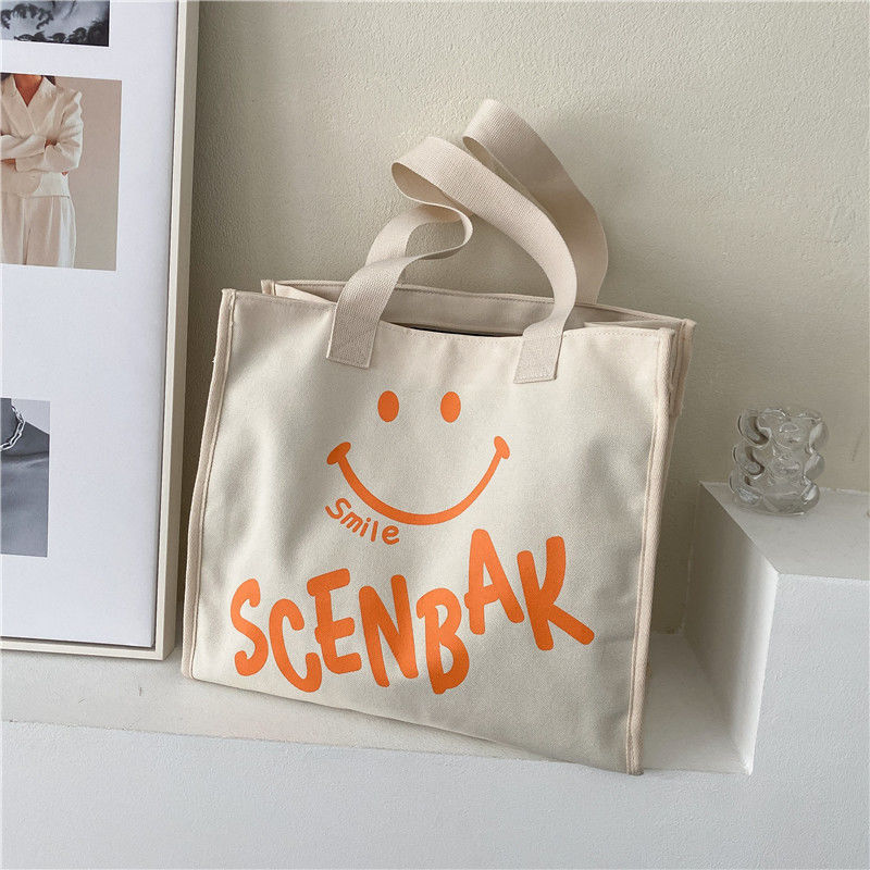 Large-capacity Smiley Canvas Bags for Women Handbags Korean Version Trend New Simple Shoulder Bag Fashion Versatile Shopping Bag
