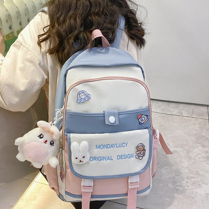 Ladies Kawaii Nylon Laptop Backpack Book Girl Travel Badge Bag Harajuku Female College Backpack Fashion Women School Bags Trendy