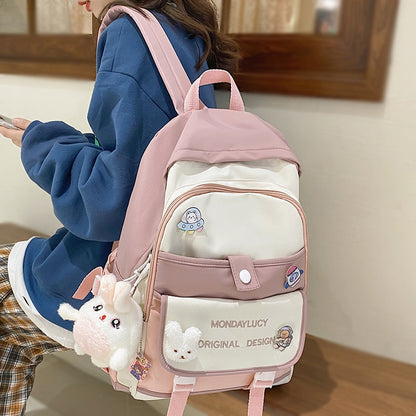 Ladies Kawaii Nylon Laptop Backpack Book Girl Travel Badge Bag Harajuku Female College Backpack Fashion Women School Bags Trendy