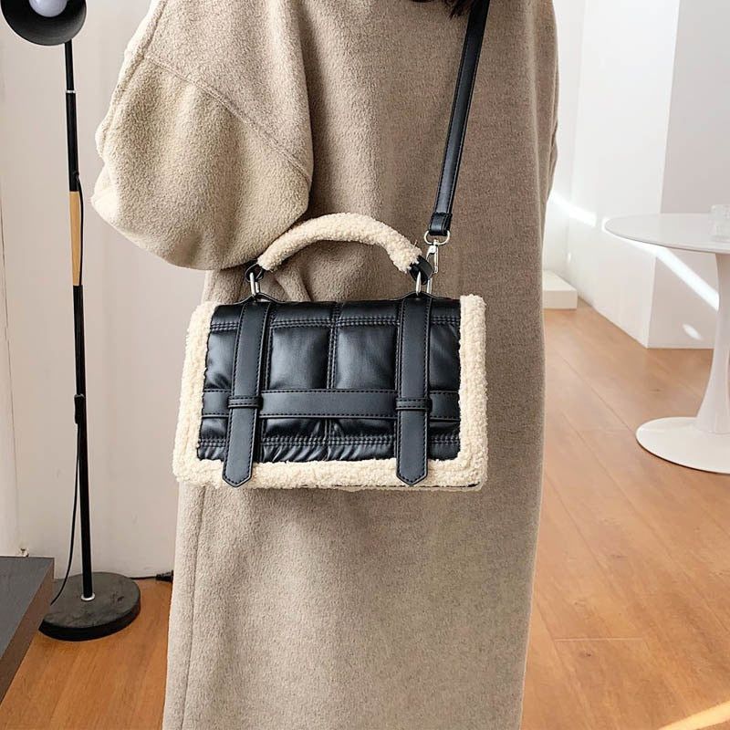 Women bag plush leather cross leather bag body luxury handbags female shoulder bag quality flap package