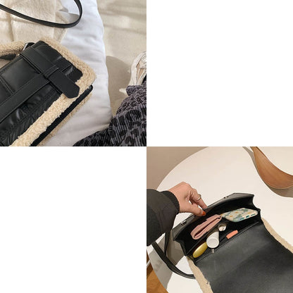 Women bag plush leather cross leather bag body luxury handbags female shoulder bag quality flap package
