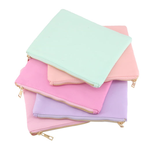New Solid Color Flat Nylon Cosmetic Bag Women Can Customize Letter Stickers Travel Daily Necessities Small Storage Bag