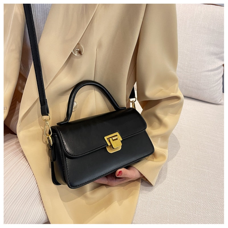 Vintage Portable Handbag Women&#39;s Fashion Solid Color Chain Messenger Bag Female Leisure Small Bag