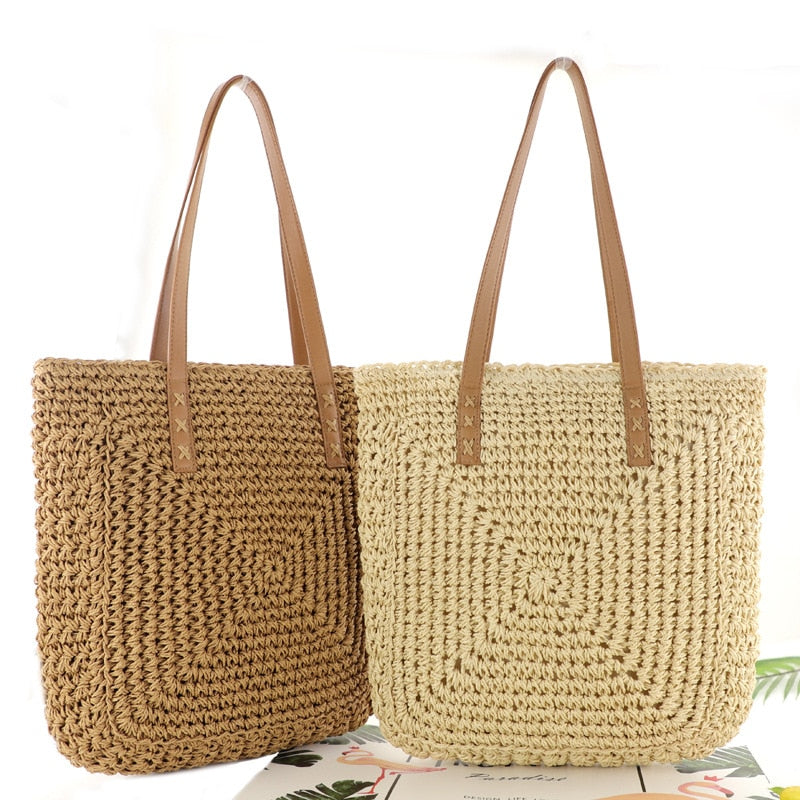 Summer Woven Women&#39;s Bag Large Capacity Straw Woman Shopper Beach Handmade Design Handbags For Women Fashion Female Shoulder Bag