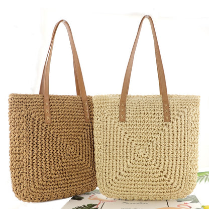 Summer Woven Women&#39;s Bag Large Capacity Straw Woman Shopper Beach Handmade Design Handbags For Women Fashion Female Shoulder Bag