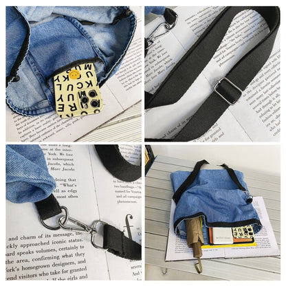 Large Capacity Canvas Shoulder Bags For Women Solid Fashion Fold Female Handbag Jean Big Shopping Eco Bag Denim Crossbody Bags