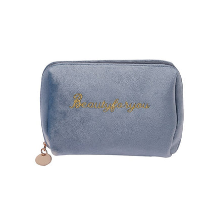 PURDORED 1 Pc Gold Thread Embroidery Cosmetic Bag for Women Vintage Velvet Make Up Bag Travel Solid Color Female Make Up Pouch
