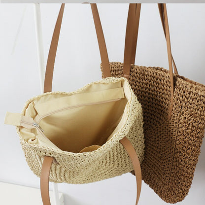 Summer Woven Women&#39;s Bag Large Capacity Straw Woman Shopper Beach Handmade Design Handbags For Women Fashion Female Shoulder Bag