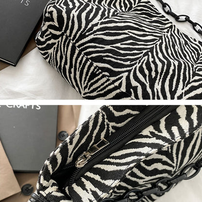 Zebra Pattern Shoulder Bags Women French Style Large Capacity Cross-body Bag Portable Texture Chains Handbags Casual Tote Femme
