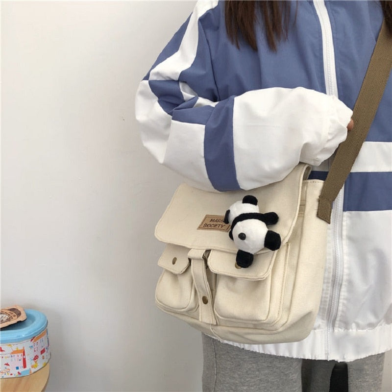 japanese Kawaii casual Harajuku women shoulder bag Zip up large capacity Fashion school bag Vintage Y2k Couple Women Canvas bag