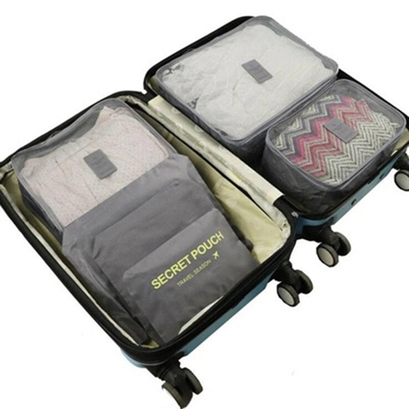 3/4/6pcs/set Compression Packing Cubes Travel Storage Bag Luggage Suitcase Organizer Set Foldable Waterproof Nylon Material