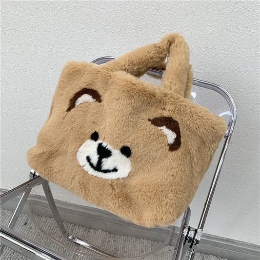 Hot sale Newest Faux Fur Cute Hand Bag with Big Capacity Tote Bag for Girls
