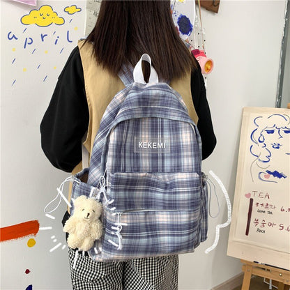 Simple Striped Backpacks Women Cute Student Plaid School Bag for Teenage Girls Harajuku Female Fashion Travel Backpack Kawaii