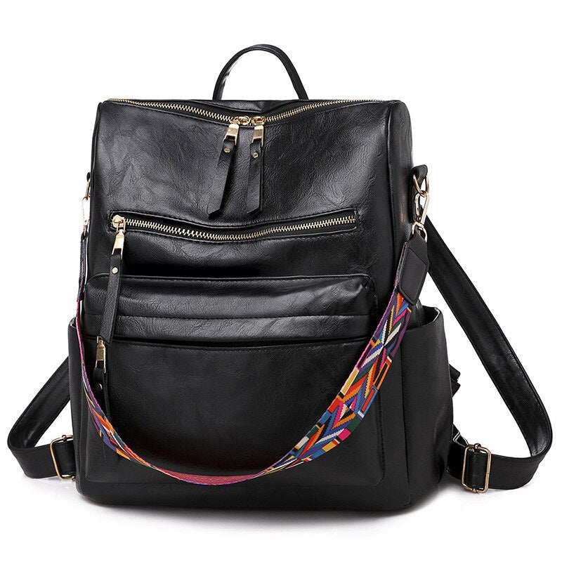 Multifunction Soft Leather Women Waterproof Backpack Capacity Travel Backpack High Quality Retro School Bags for Teenage Girls