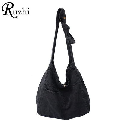 Large Capacity Canvas Shoulder Bags For Women Solid Fashion Fold Female Handbag Jean Big Shopping Eco Bag Denim Crossbody Bags