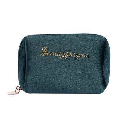 PURDORED 1 Pc Gold Thread Embroidery Cosmetic Bag for Women Vintage Velvet Make Up Bag Travel Solid Color Female Make Up Pouch