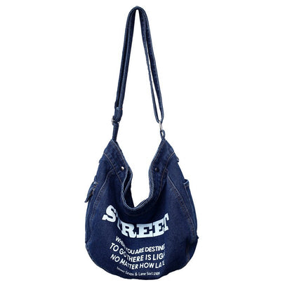 Large Capacity Canvas Shoulder Bags For Women Solid Fashion Fold Female Handbag Jean Big Shopping Eco Bag Denim Crossbody Bags