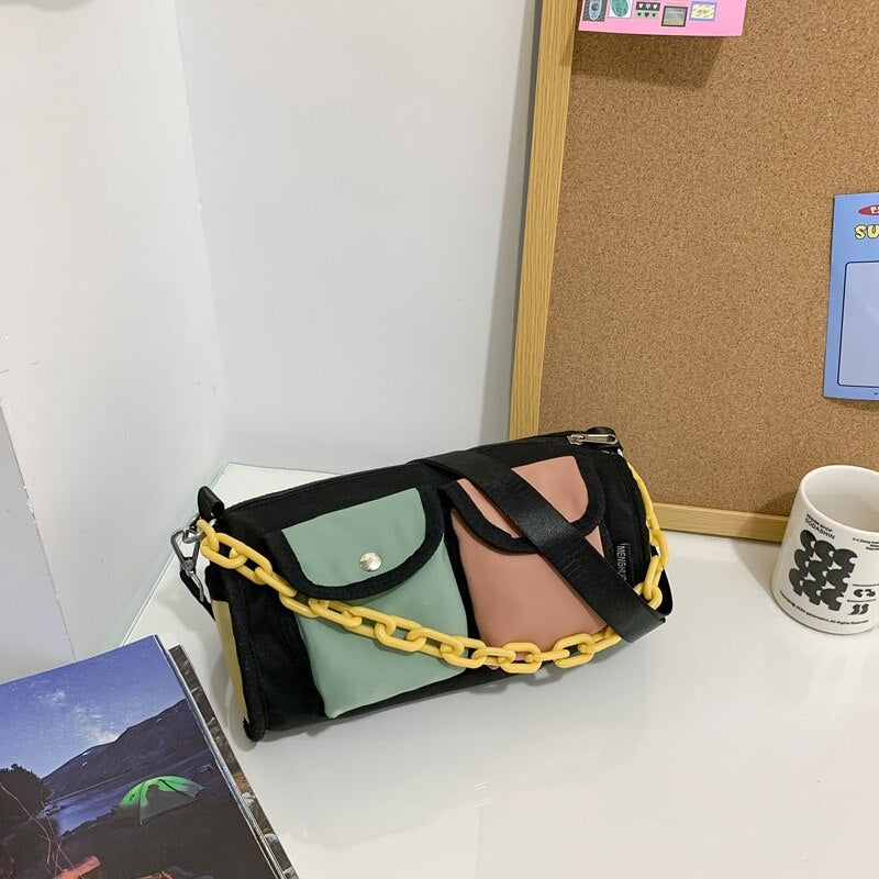 Kawaii Contrast Color Women Bag Fashion Double Pocket Chain Lady&#39;s Bag Female Leisure Shoulder Bag Cute messenger Bags Small