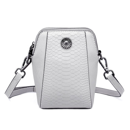 Genuine Leather Small Cross body Phone bags Crocodile Pattern double Zipper Mini cellphone purse with adjustable leather strap