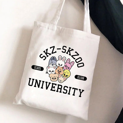 Korean Kpop SKZ00 Tote Bags for Women Portable Shopping Bag Harajuku Street Style Canvas Handbags Kawaii Cute Bolsa Feminina