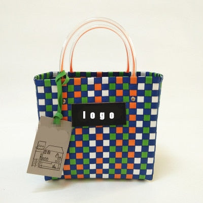 Luxury Designer Brand Logo Bag for Woman Charity Edition Shopping Tote Design Handbags Summer Beach Hand Woven Plaid Basket