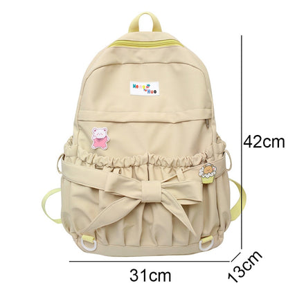 Fashion Kawaii Bow Waterproof Female Laptop Backpack Ladies Nylon College Backpack Trendy Women School Bag Girl Travel Cute Bags