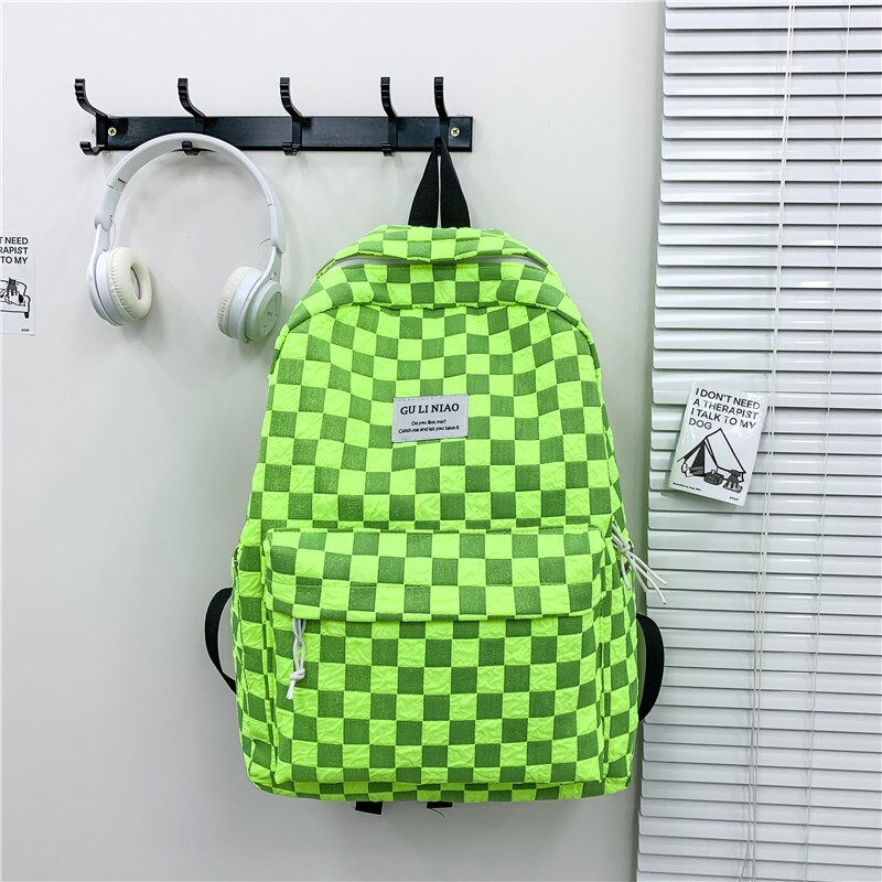 Fashion Plaid Backpack Women Cotton Portable Traveling Bag Unisex Preppy Schoolbag for Boy Girl Students Lovely Laptop Backpacks