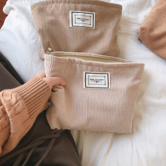 1 Pc Soft Corduroy Makeup Bag for Women Large Solid Color Cosmetic Bag Travel Makeup Storage Organizer Girl Beauty Case