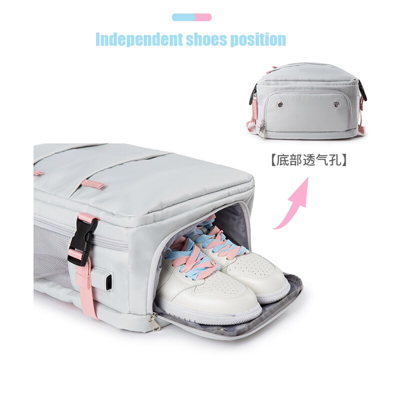 Women Multifunction Travel Large Capacity Backpack Ladies Weekend Outing Luggage With Wet Shoe Compartment 180° Open Way Bag