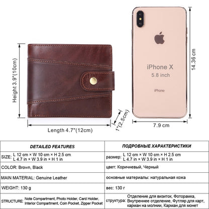 Cowhide Genuine Leather Men Wallet  RFID Anti Theft Wallets Coin Purse Clutch Hasp Open Retro Long Wallet Multifunctional 3 Fold