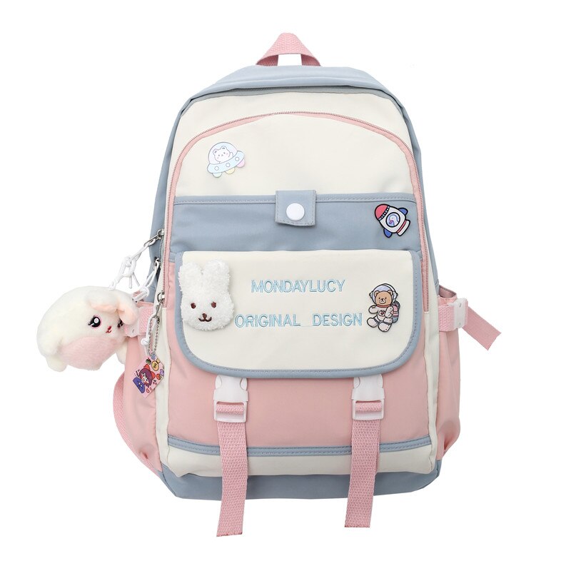 Ladies Kawaii Nylon Laptop Backpack Book Girl Travel Badge Bag Harajuku Female College Backpack Fashion Women School Bags Trendy