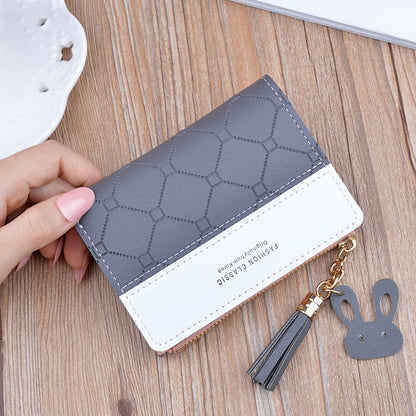 New Arrival Short Women Wallets Tassel Zipper Purse Patchwork Fashion Panelled Wallets Trendy Coin Purse Card Holder Leather