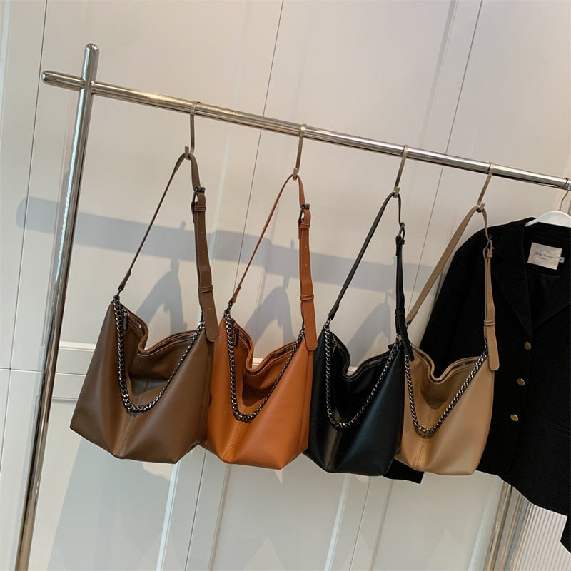 New Women&#39;s Handbag Soft PU Leather Chain Shoulder Bag Large Capacity Lady Purse Fashion Crossbody Shopping Messenger Sling Bag