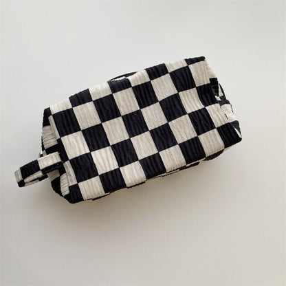 Korean Fashion Pencil Case Corduroy Plaid&Flowers Makeup Bag Lipsticks Bag Women Neceser Small Cosmetic Bag Beauty Organizer Bag