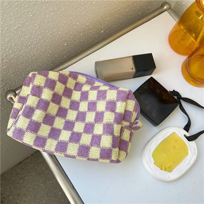 Korean Fashion Pencil Case Corduroy Plaid&Flowers Makeup Bag Lipsticks Bag Women Neceser Small Cosmetic Bag Beauty Organizer Bag