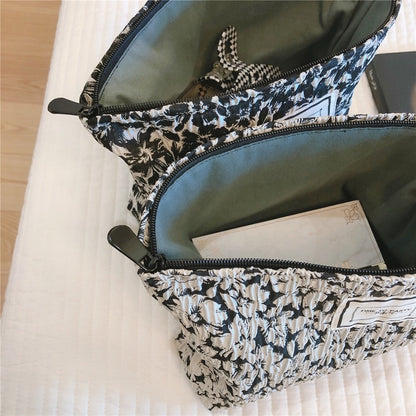 1Pcs Floral Cosmetic Bag Case Cotton Fabric Makeup Organizer Women Girl Necesserie Beauty Storage Case Large Travel Toiletry Bag