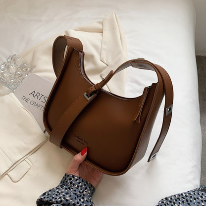 Popular Shoulder Bag Wide Shoulder Strap Bag New Fashion Lady Luxury Simple Underarm Bag Retro Solid Color Messenger Bag