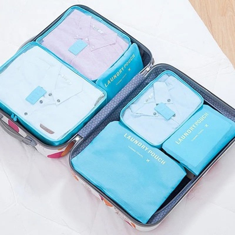 3/4/6pcs/set Compression Packing Cubes Travel Storage Bag Luggage Suitcase Organizer Set Foldable Waterproof Nylon Material