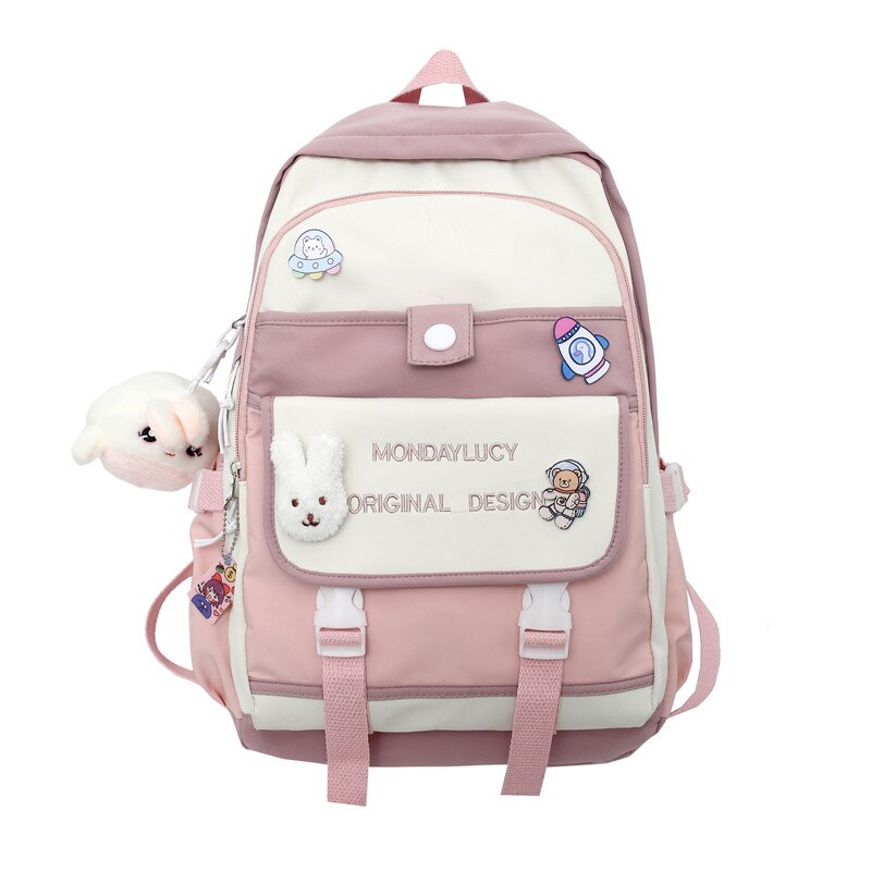 Ladies Kawaii Nylon Laptop Backpack Book Girl Travel Badge Bag Harajuku Female College Backpack Fashion Women School Bags Trendy