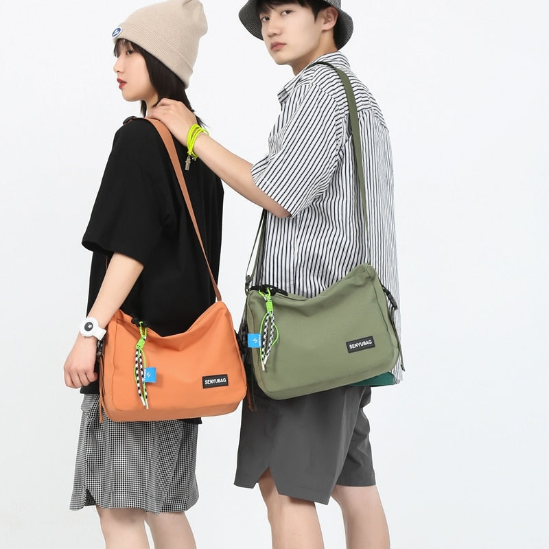 Fashion Simple Design Women&#39;s Shoulder Bag Quality Nylon Couple Messenger Bag Young People Fabric Bookbag Student School Bag Sac