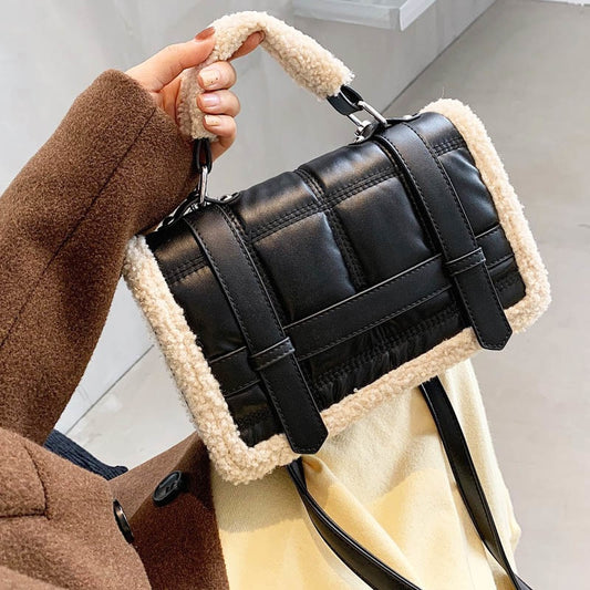 Women bag plush leather cross leather bag body luxury handbags female shoulder bag quality flap package