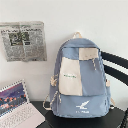 Preppy Panelled Waterproof Nylon Women Backpack Men Letter Printing Cool Travel Bag College Couples Big Schoolbag Kawaii Bookbag