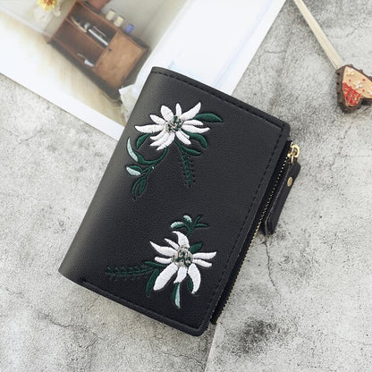 Women&#39;s Wallets Print Flower Short Wallet For Woman Zipper Mini Coin Purse Ladies Small Wallet Female Leather Card Holder