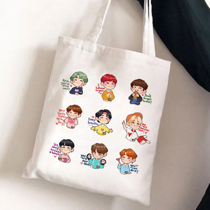 Korean Kpop SKZ00 Tote Bags for Women Portable Shopping Bag Harajuku Street Style Canvas Handbags Kawaii Cute Bolsa Feminina